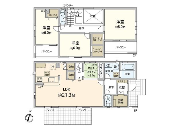 太郎丸2丁目 新築戸建1号棟 間取図(平面図) 太郎丸2丁目 新築戸建1号棟 間取図(平面図)