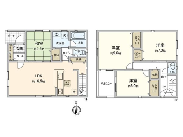 那珂川市今光八丁目新築戸建 1号棟 間取図(平面図) 那珂川市今光八丁目新築戸建 1号棟 間取図(平面図)