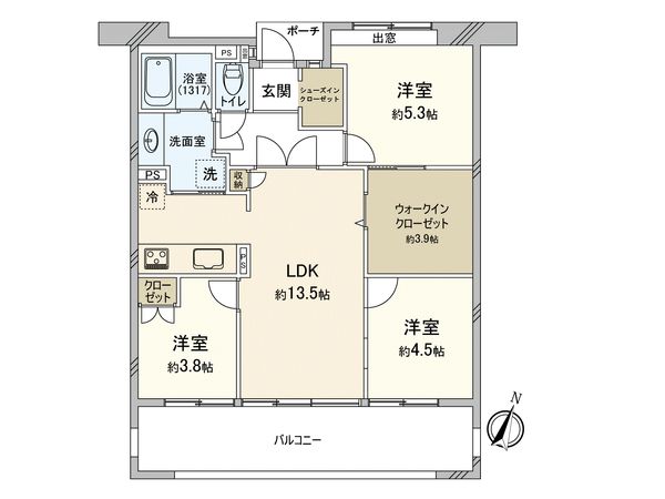 レークヒルズ野多目一番館B 間取図(平面図)