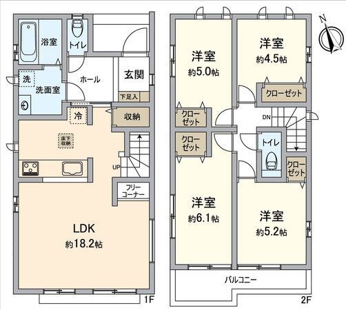 刈谷市沖野町1丁目 B号棟 間取図(平面図) 刈谷市沖野町1丁目 B号棟 間取図(平面図)
