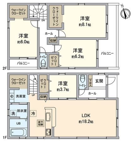 知立市八橋町的場 新築戸建4号棟 間取図(平面図) 間取図(平面図)