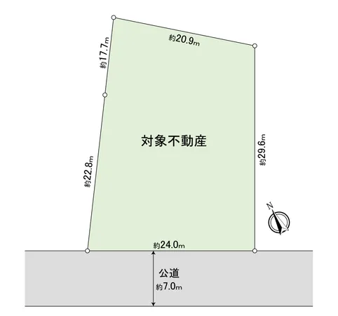 土地面積約215坪の売土地です。建築条件付売地ではないため、お好みのハウスメーカー・工務店にて建築いただけます。