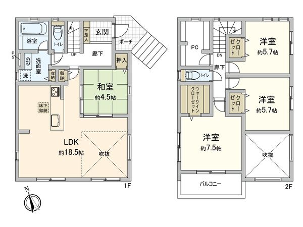 安城市桜井町城阿原 新築戸建 2号棟 間取図(平面図) 安城市桜井町城阿原 新築戸建 2号棟 間取図(平面図)