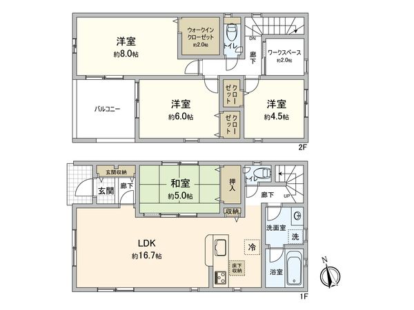 豊田市堤町御茶屋 2号棟 間取図(平面図) 間取図(平面図)