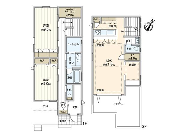 荏田南3丁目戸建 間取り　洋室9.5帖は可動式収納で2部屋に仕様変更可能です