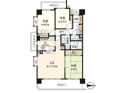 南東角住戸。3面採光・3面バルコニー（東・南・西）♪