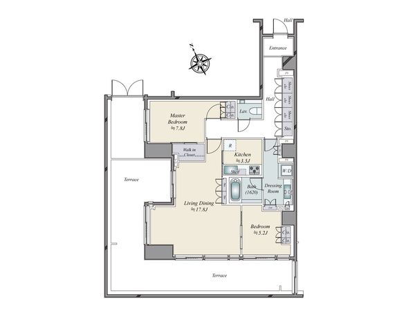 2LDK（約58平米の専用テラス付）