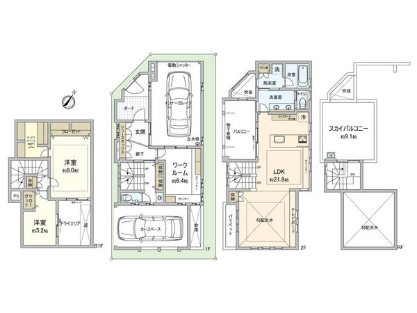 杉並区善福寺1丁目 新築戸建 1号棟 間取図(平面図) 杉並区善福寺1丁目 新築戸建 1号棟 間取図(平面図)