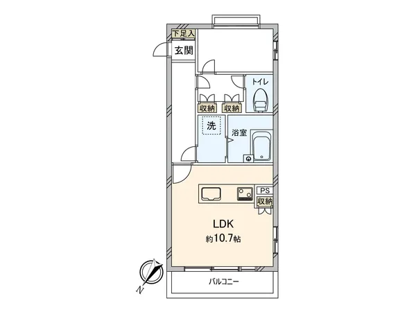 1LDK、専有面積：40.16平米（約12.14坪）