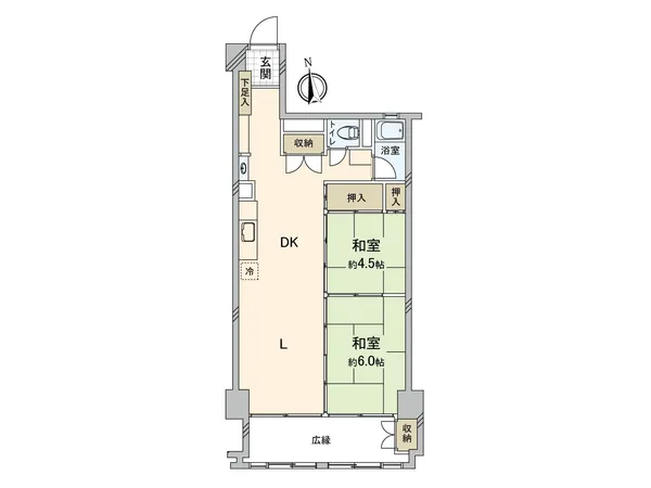 2DK、専有面積：58.39平米（約17.66坪）