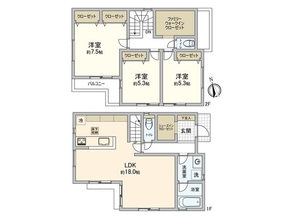 小平市上水新町1丁目 土地 2区画 建物プラン例 (間取り図) 小平市上水新町1丁目 土地 2区画 建物プラン例 (間取り図)