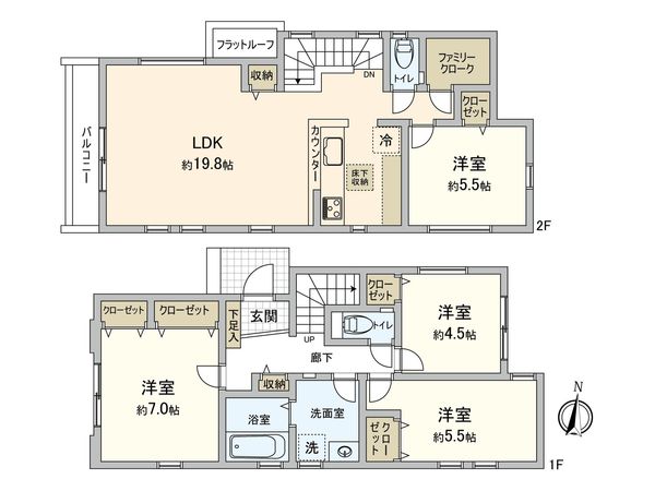 小金井市東町1丁目新築戸建 2号棟 間取図(平面図) 小金井市東町1丁目新築戸建 2号棟 間取図(平面図)