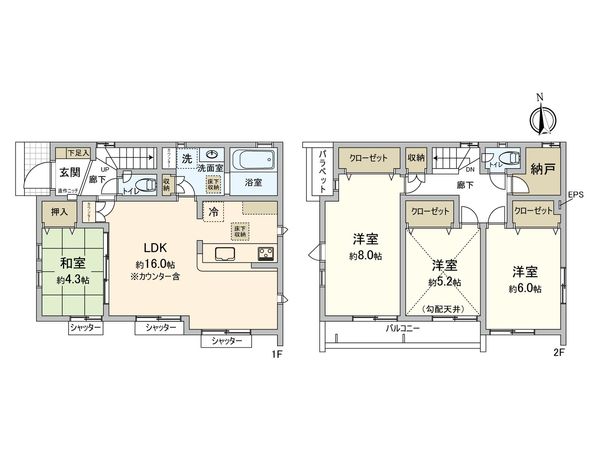 小平市回田町 新築戸建 1号棟 間取図(平面図)