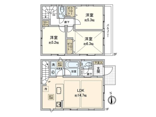 小金井市前原町4丁目 新築戸建 2号棟 間取図(平面図)