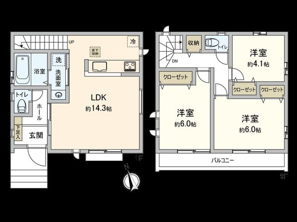 国立市富士見台1丁目 A号棟 間取図(平面図) 国立市富士見台1丁目 A号棟 間取図(平面図)