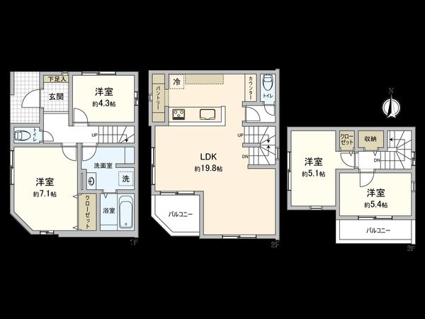 国立市東4丁目 3号棟 間取図(平面図) 国立市東4丁目 3号棟 間取図(平面図)