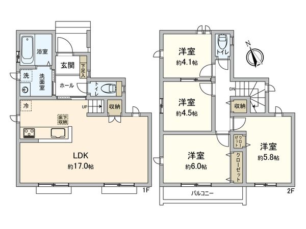 小平市上水本町2丁目 新築戸建F号棟 間取図(平面図)